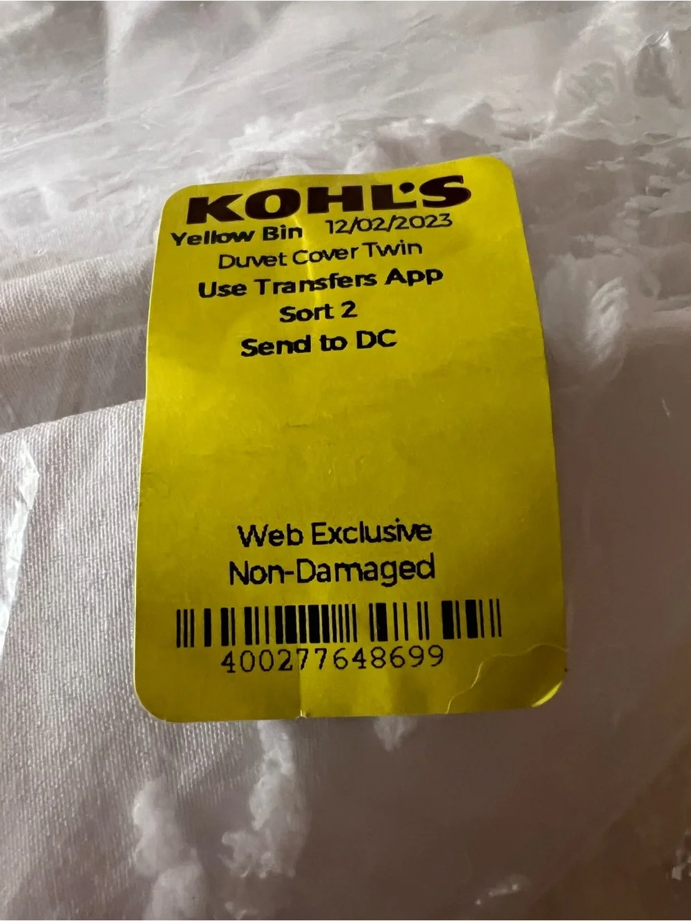 Kohl's White Textured Cotton Twin Duvet Cover With One Pillow Case.